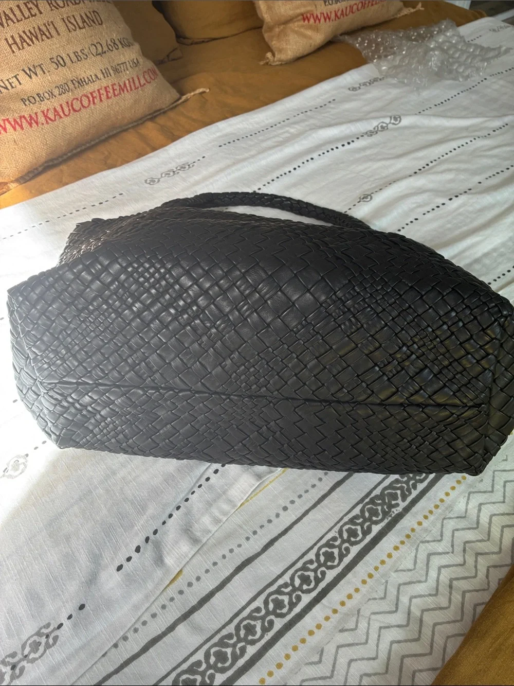 Falorini Large woven tote. Black Leather NWOT